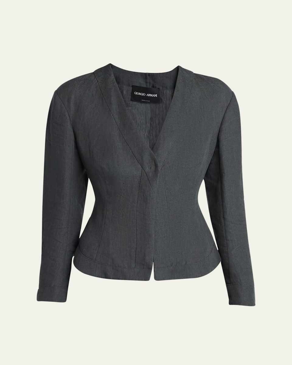 Short Linen Single-Breasted Blazer